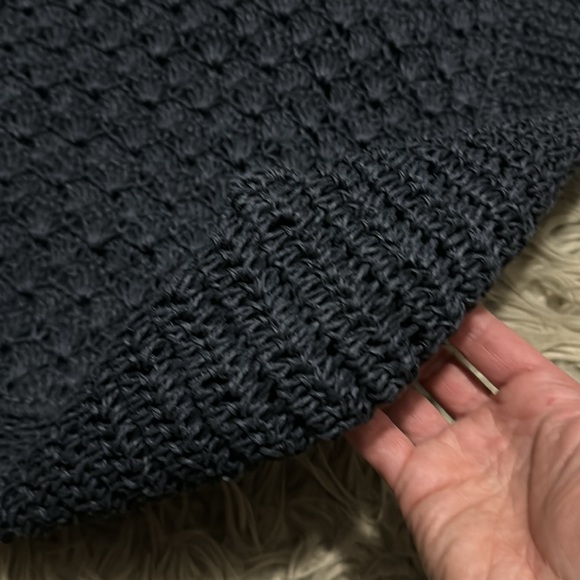 Large Merona Brand Woven Paper Tote Bag-Navy-Faux Leather Straps-Snap Closure - Picture 9 of 16